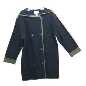CWS Double Breasted Hooded Wool Knee Length Coat Navy & Green Womens M